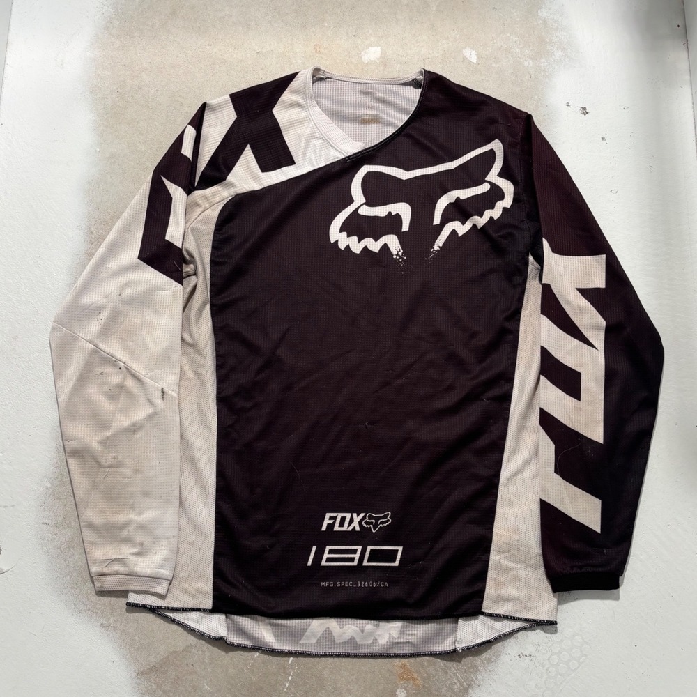 Fox Racing 180 Motocross Jersey Mens Medium Black White Long Sleeve MX Gear
